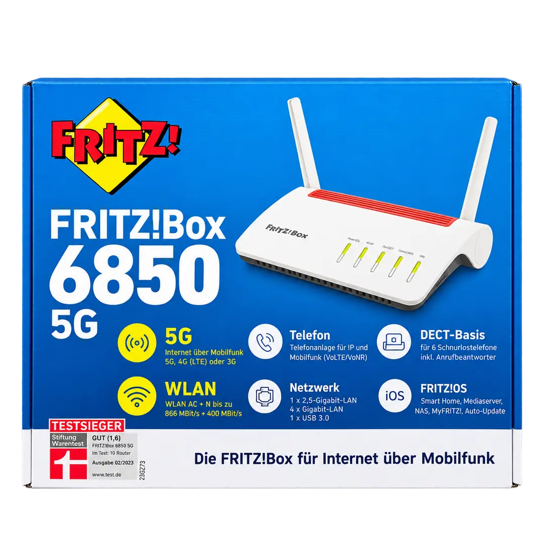Ürün görseli: AVM FRITZ!Box 6850 5G SIM Kartlı Modem Router – Wi-Fi 5, 4G LTE, Gigabit LAN, DECT ve VPN Destekli